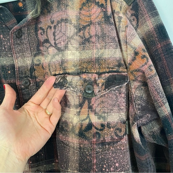 Handmade Floral Flannel Shirt Shacket Womens Plus XXL Bleached Plaid Button Down - Picture 5 of 13